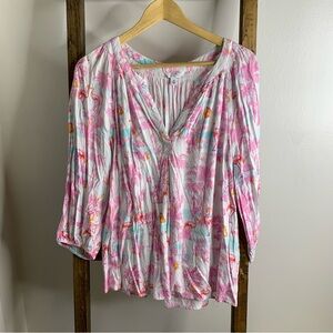 Crown & Ivy Flamingo Patterned Blouse